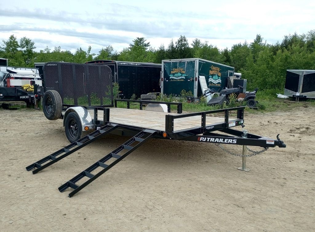 2024 PJ Trailers 7×14 Powder Coated Open Utility w/Rear Ramp Gate, ATV Side Loading Ramps – Used